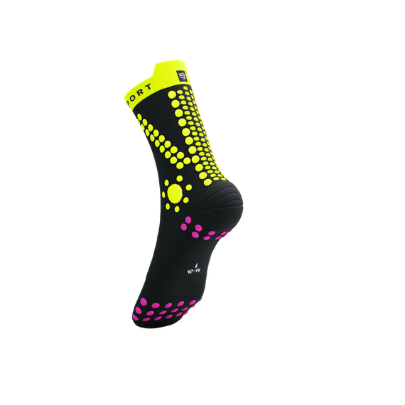 Skarpety COMPRESSPORT ProRacing Socks V4 TRAIL Black/Safe Yellow/Neo Pink