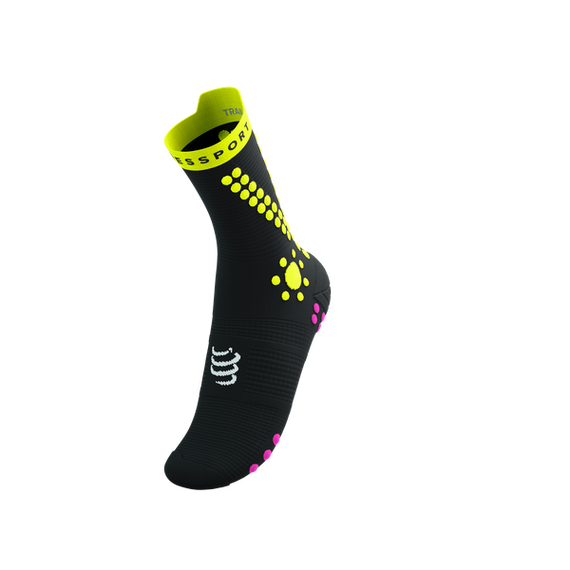 Skarpety COMPRESSPORT ProRacing Socks V4 TRAIL Black/Safe Yellow/Neo Pink