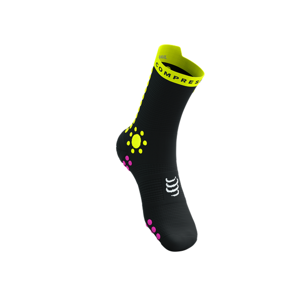 Skarpety COMPRESSPORT ProRacing Socks V4 TRAIL Black/Safe Yellow/Neo Pink