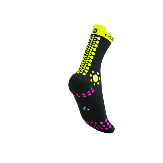 Skarpety COMPRESSPORT ProRacing Socks V4 TRAIL Black/Safe Yellow/Neo Pink