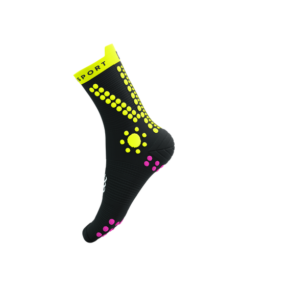 Skarpety COMPRESSPORT ProRacing Socks V4 TRAIL Black/Safe Yellow/Neo Pink