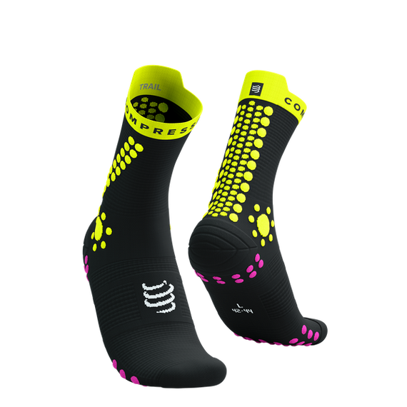 Skarpety COMPRESSPORT ProRacing Socks V4 TRAIL Black/Safe Yellow/Neo Pink