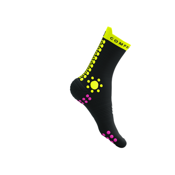 Skarpety COMPRESSPORT ProRacing Socks V4 TRAIL Black/Safe Yellow/Neo Pink